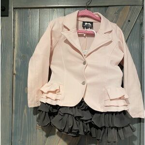 Chasing Fireflies LeChic Pink Blazer and Grey Ruffle skirt - Size 98 (4T)